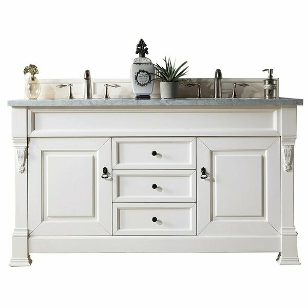 James Martin Vanities Brookfield 60in Double Vanity, Bright White w/ 3 CM Carrara Marble Top 147-V60D-BW-3CAR